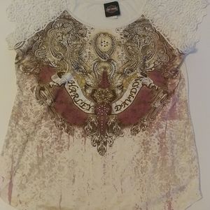 Harley Davidson cap sleeve Lace top Large EUC